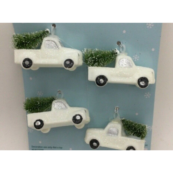 4- Truck Ornaments Mini Tree Farmhouse White Christmas Tree - Picture 1 of 3